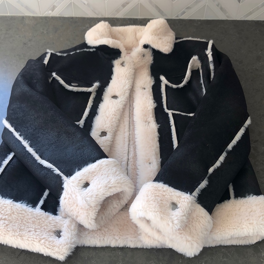 Faux shearling  Girls Black Jacket